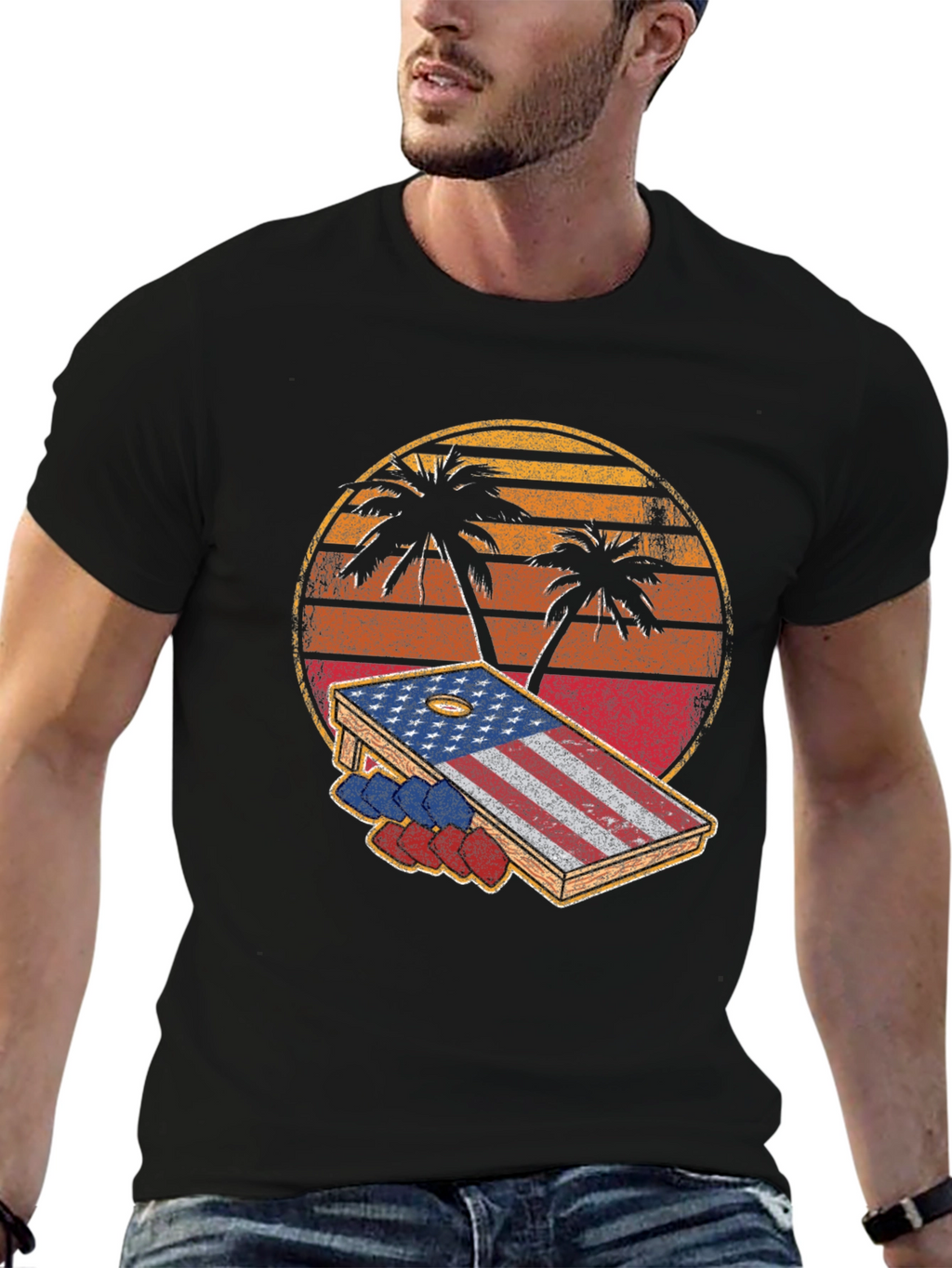 Patriotic Palm Tree Cornhole T-Shirt