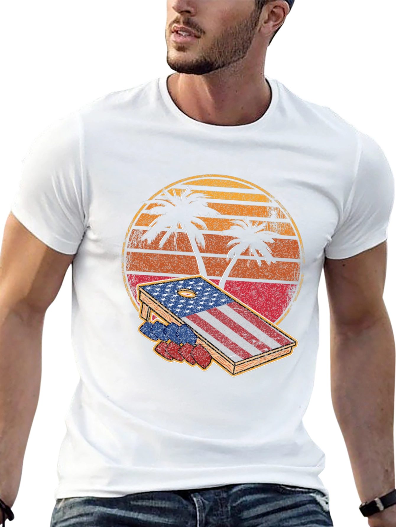 Patriotic Palm Tree Cornhole T-Shirt