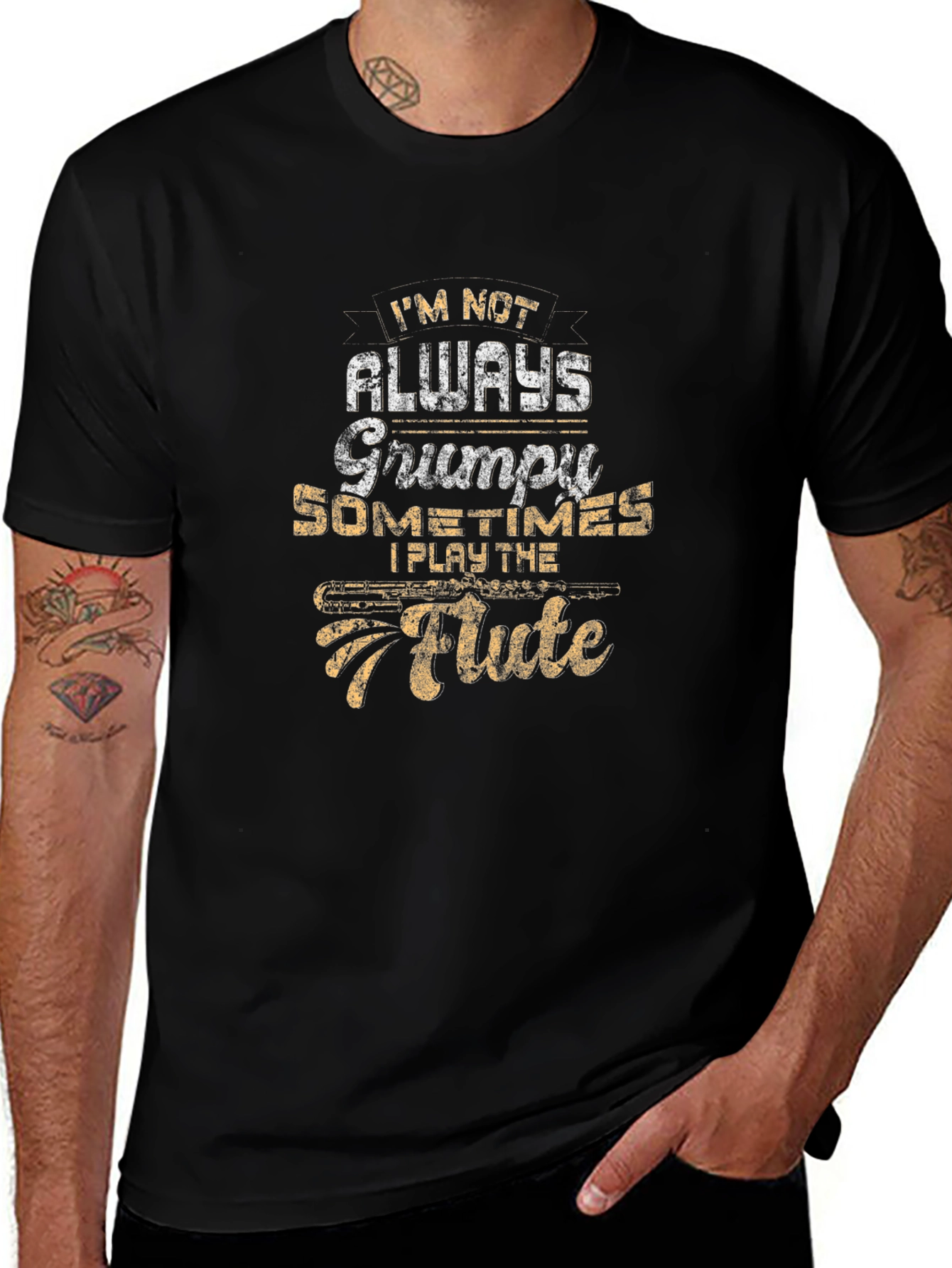 Grumpy Flute Player Black T-Shirt