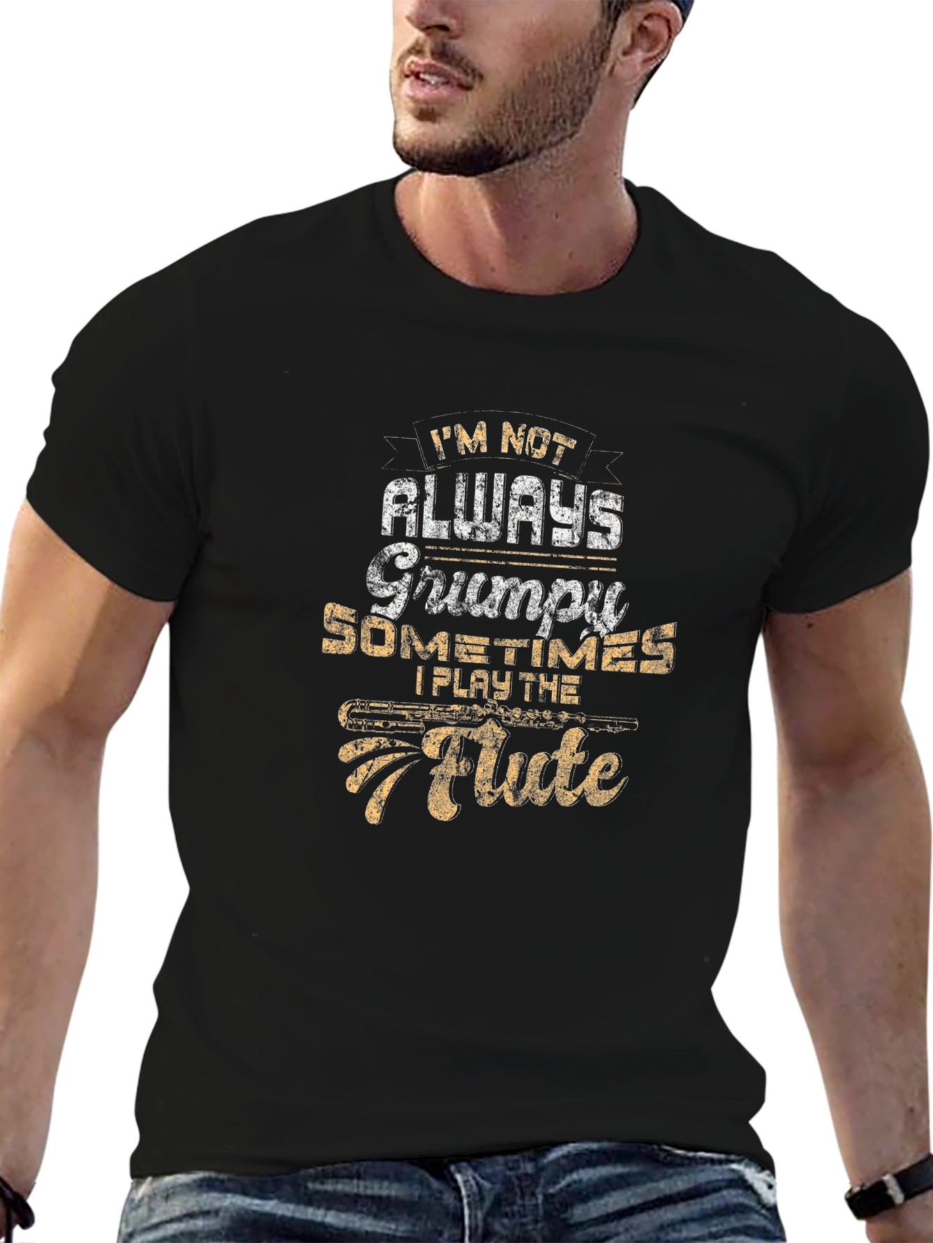 Grumpy Flute Player Black T-Shirt
