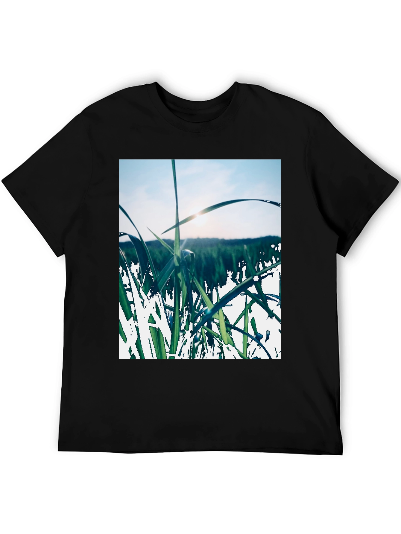 Grass Field Print Black T-Shirt