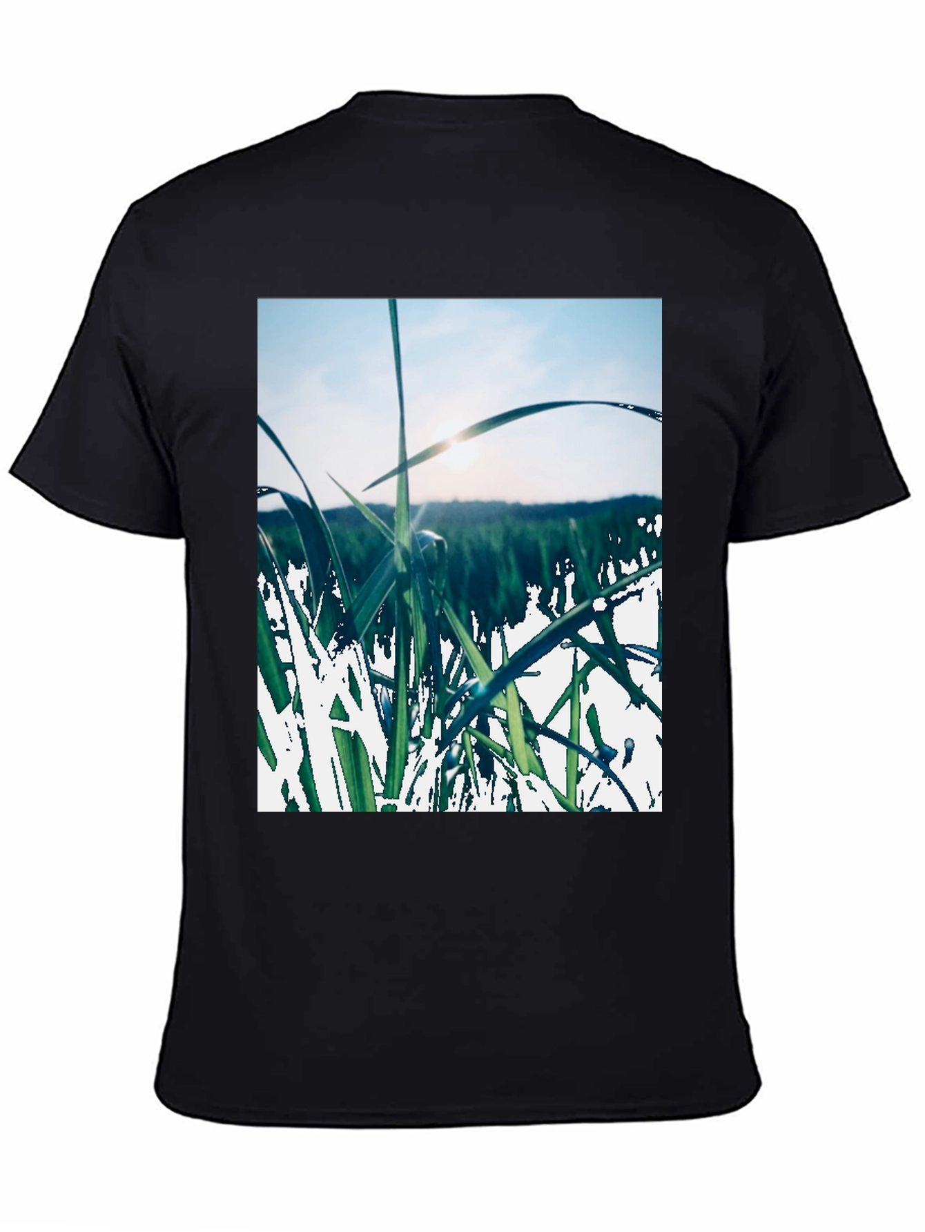 Grass Field Print Black T-Shirt