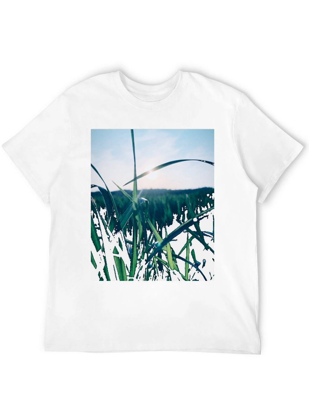 Grass Field Print Black T-Shirt