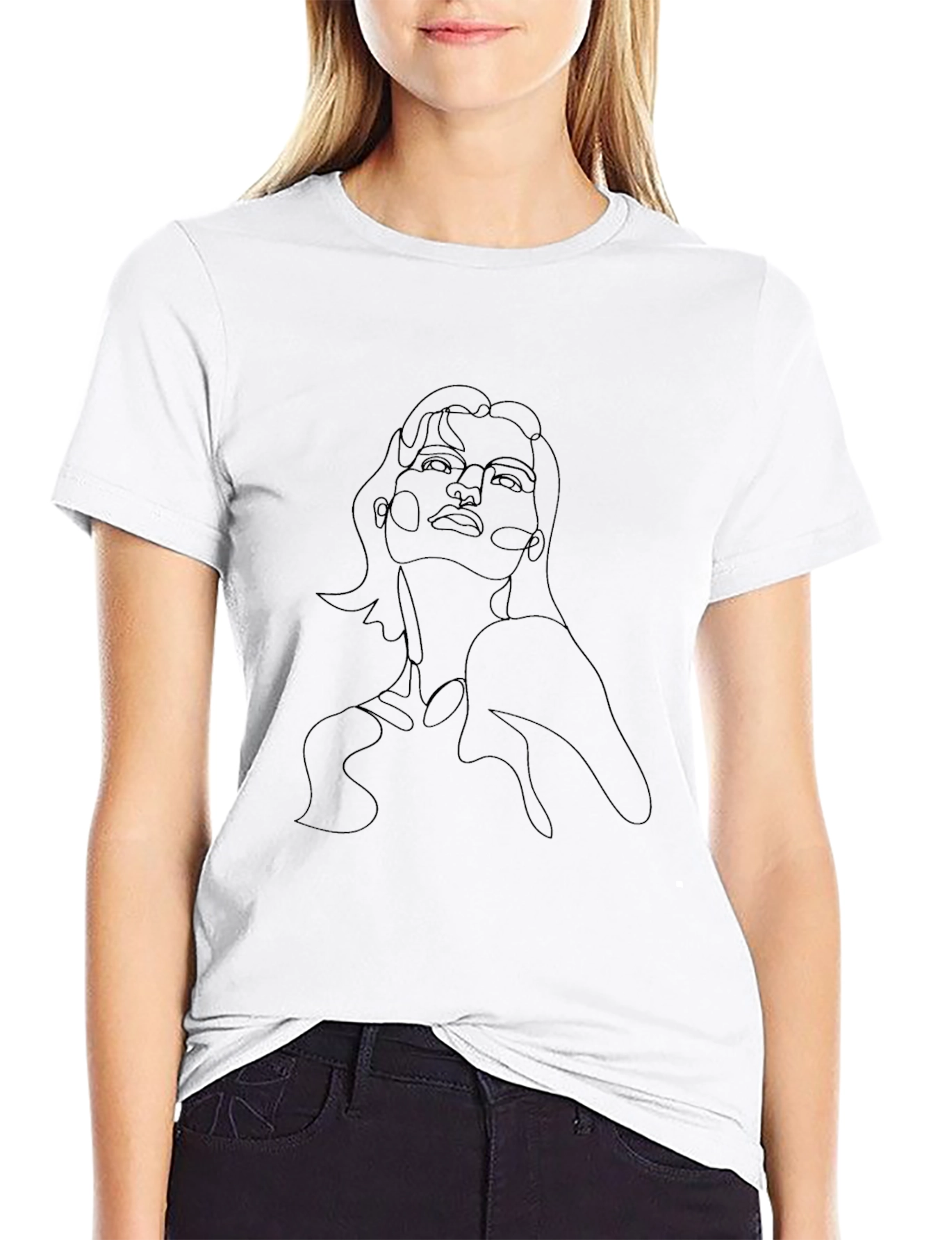 Minimalist Woman Portrait Black T-Shirt