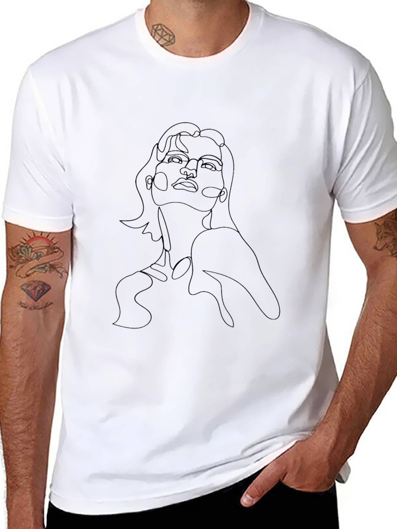 Minimalist Woman Portrait Black T-Shirt