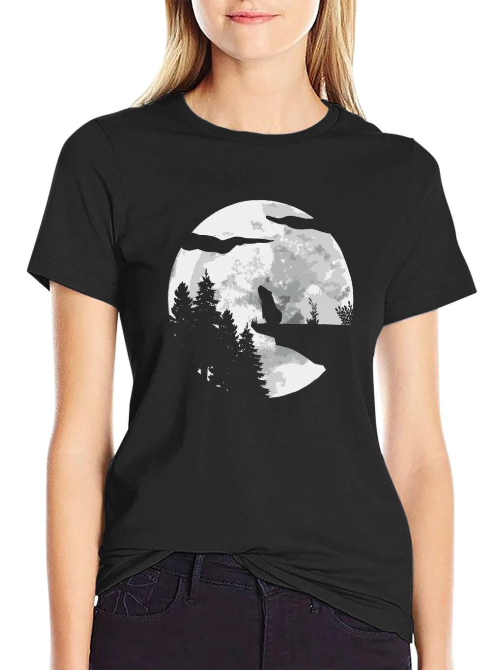 Wolf Moon Graphic T-Shirt - Black Cotton Tee