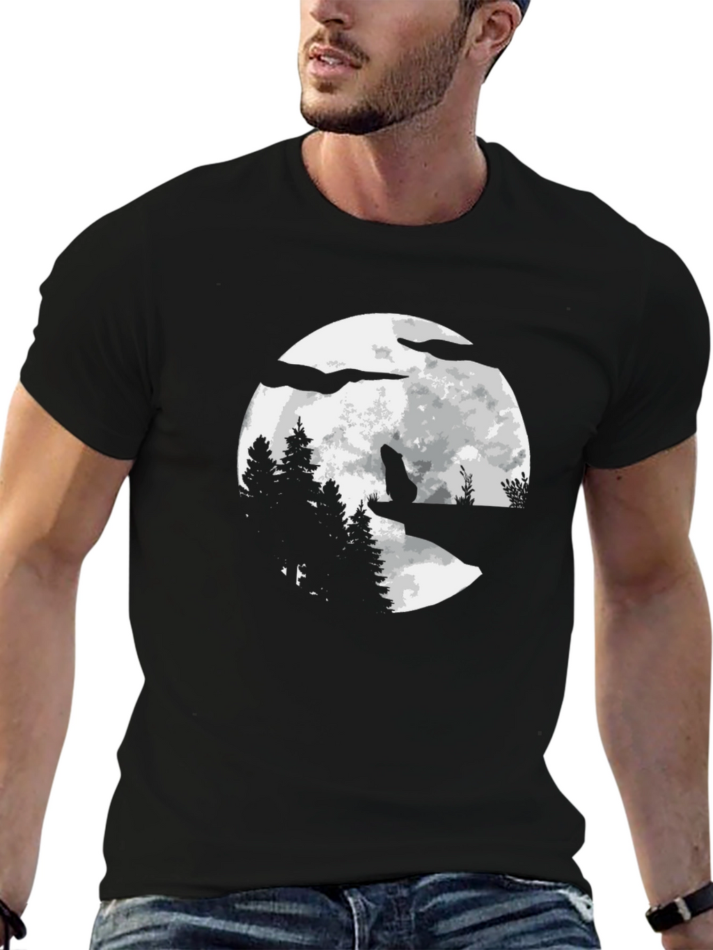 Wolf Moon Graphic T-Shirt - Black Cotton Tee