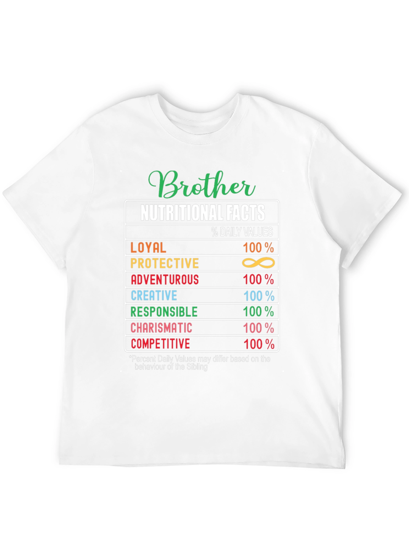 Brother Nutritional Facts Black Graphic T-Shirt