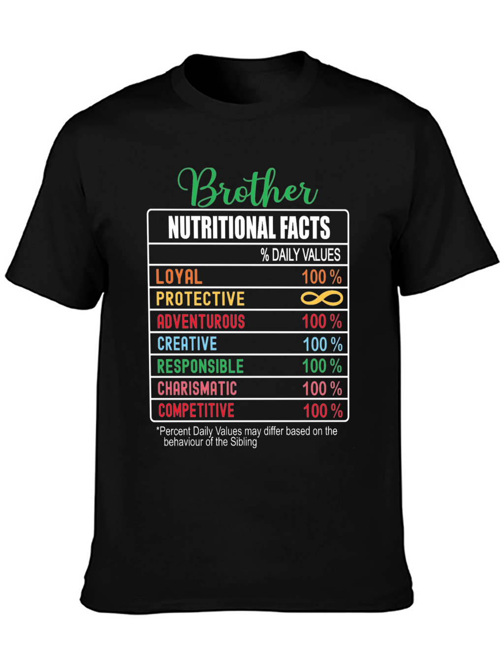 Brother Nutritional Facts Black Graphic T-Shirt