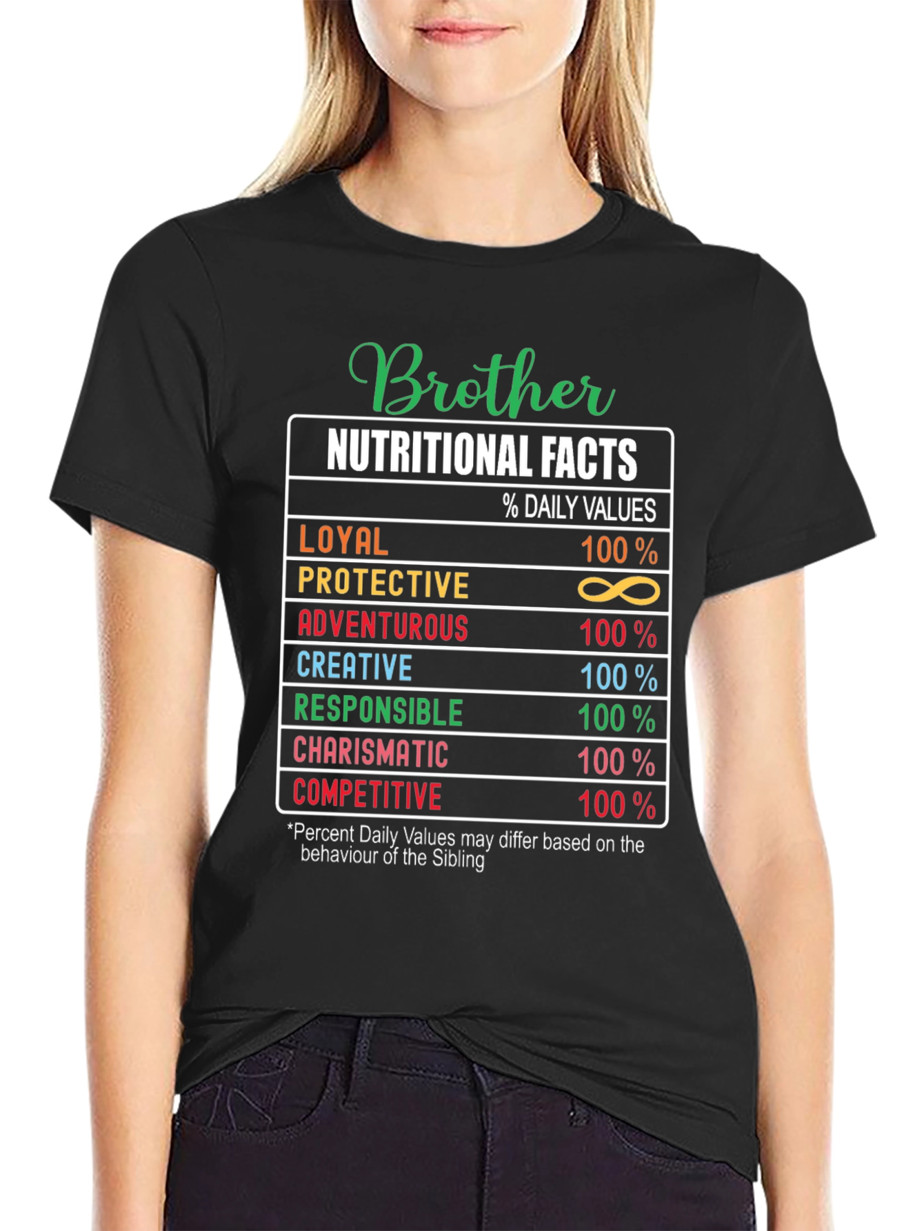 Brother Nutritional Facts Black Graphic T-Shirt