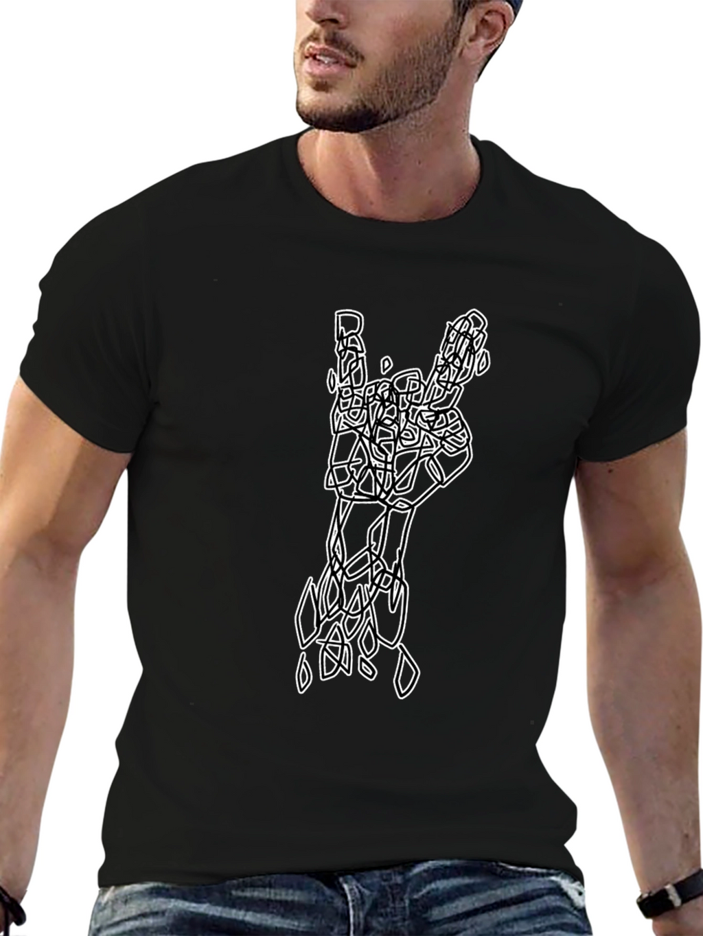 Abstract Rock On Hand Graphic T-Shirt