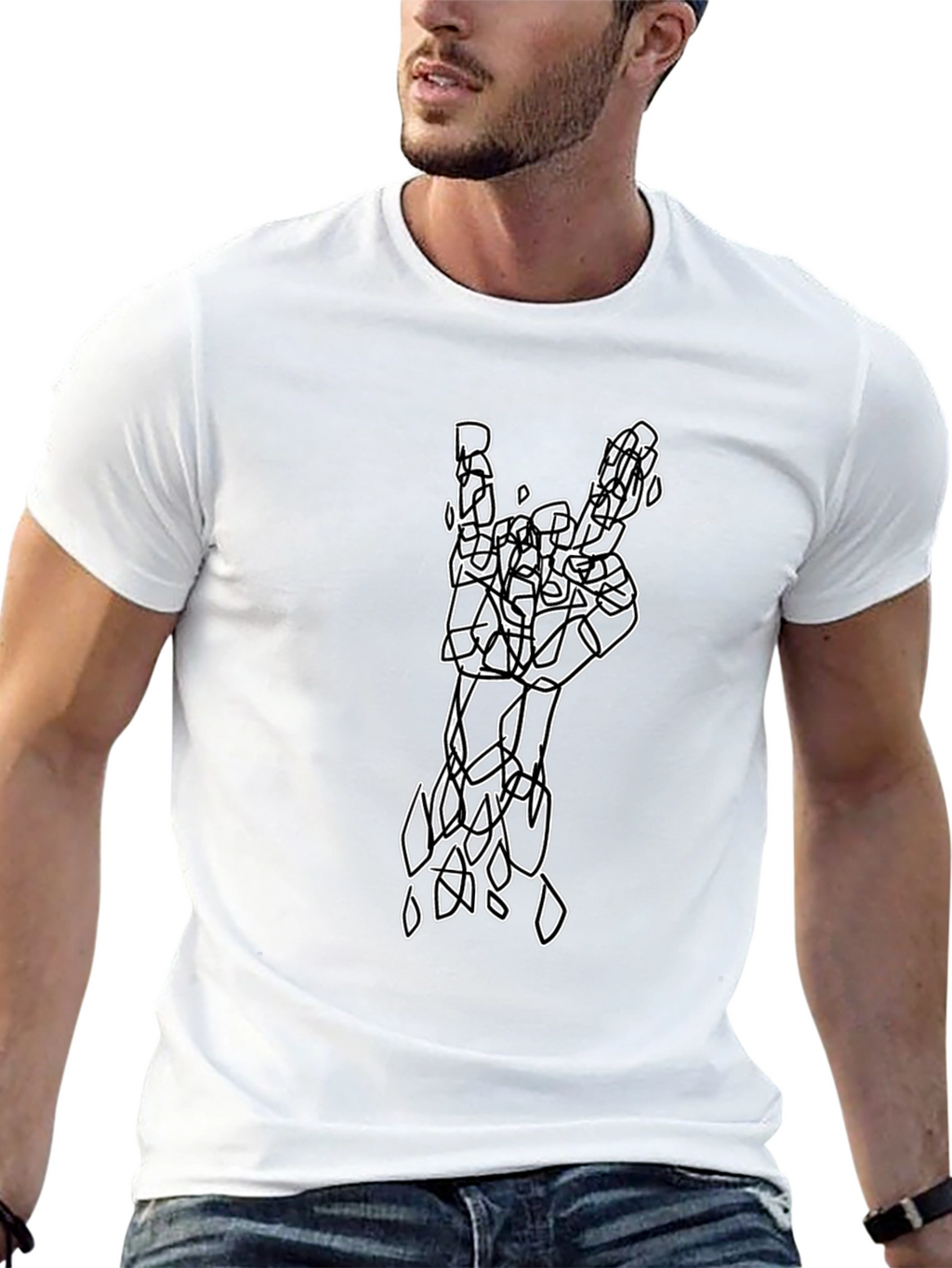 Abstract Rock On Hand Graphic T-Shirt