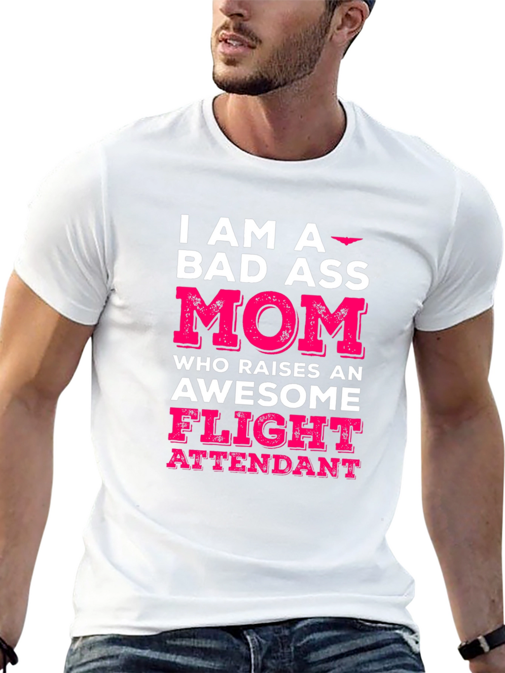 Bad Ass Mom Flight Attendant Graphic T-Shirt