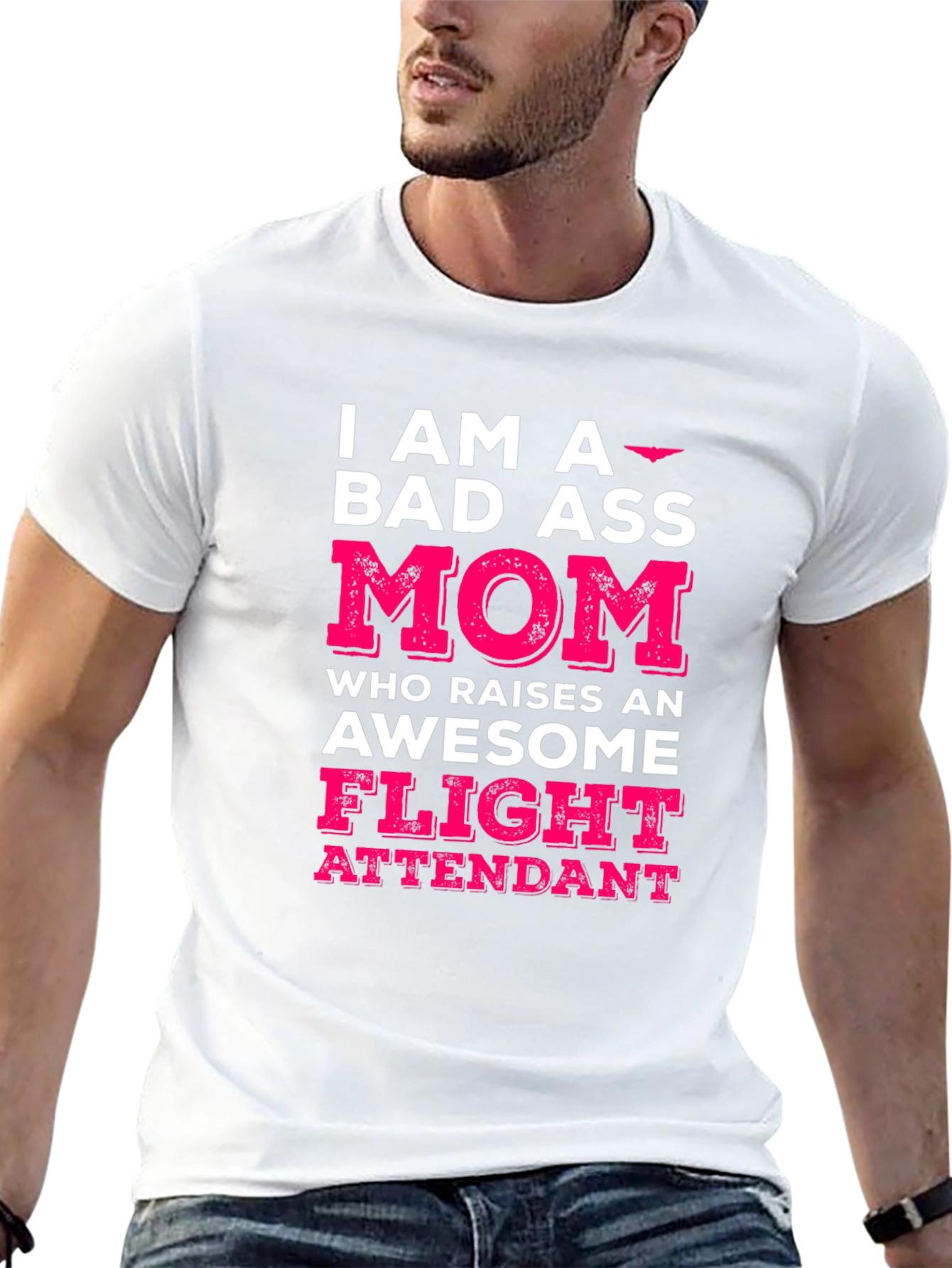 Bad Ass Mom Flight Attendant Graphic T-Shirt