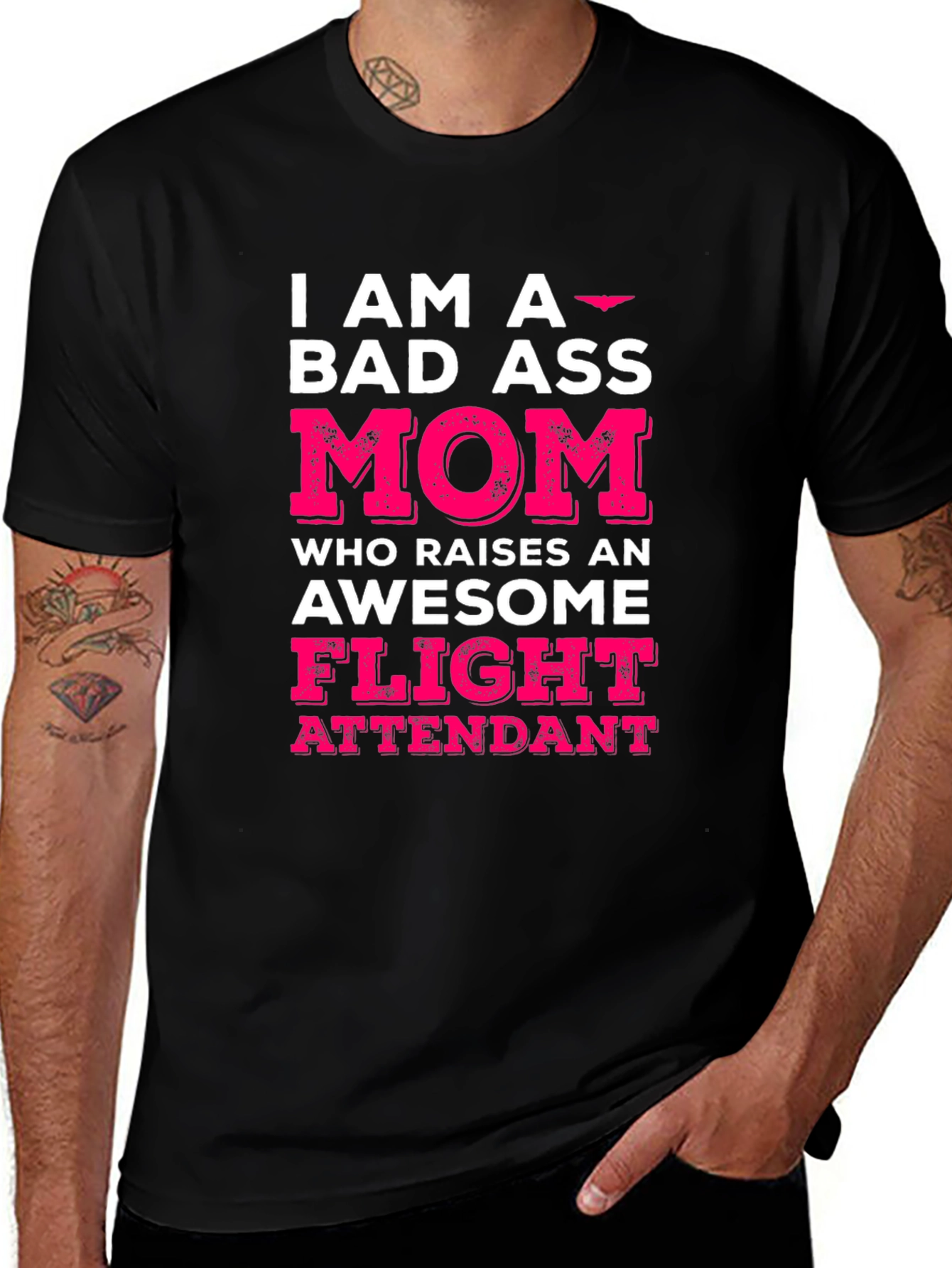Bad Ass Mom Flight Attendant Graphic T-Shirt