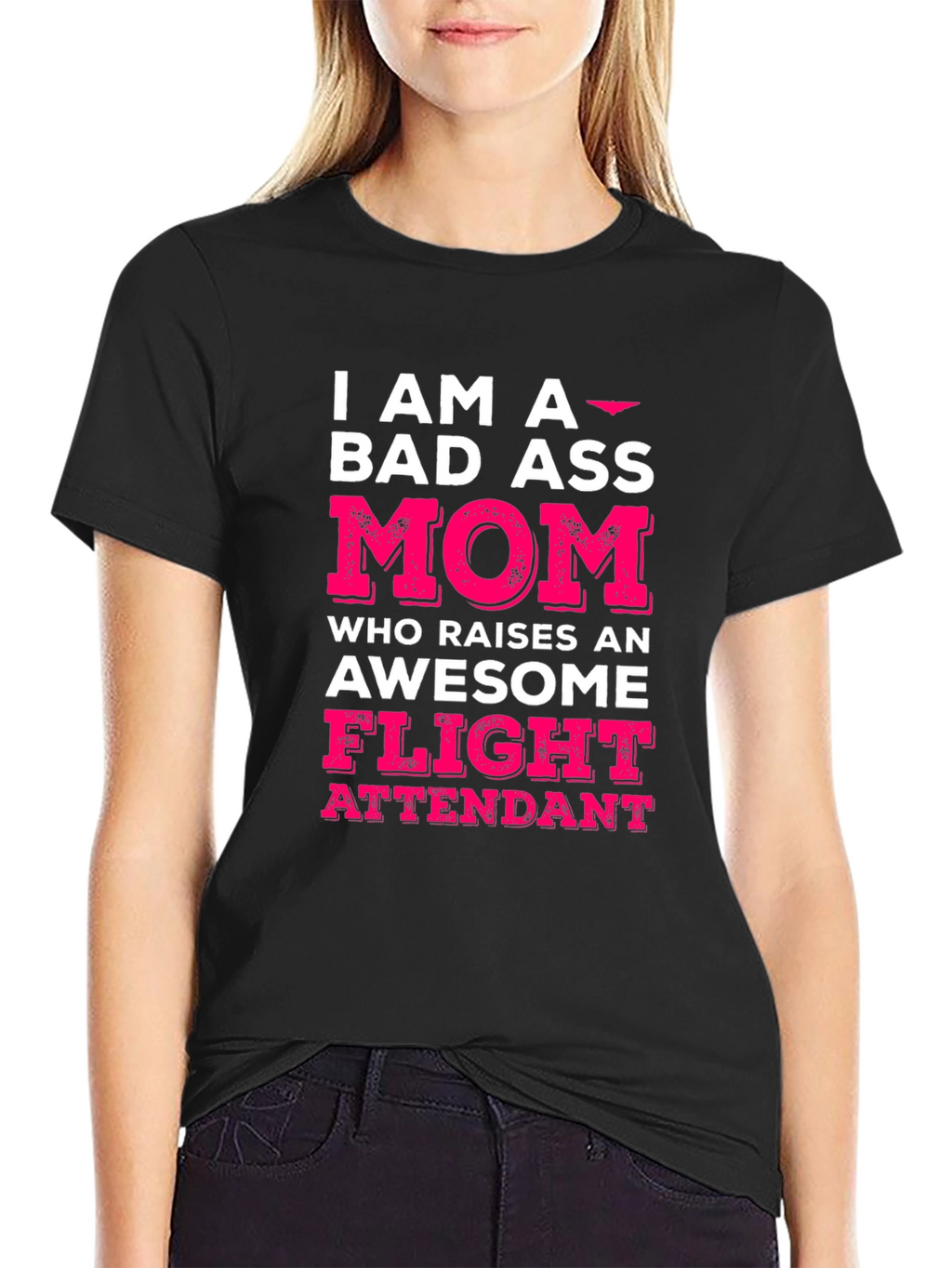Bad Ass Mom Flight Attendant Graphic T-Shirt