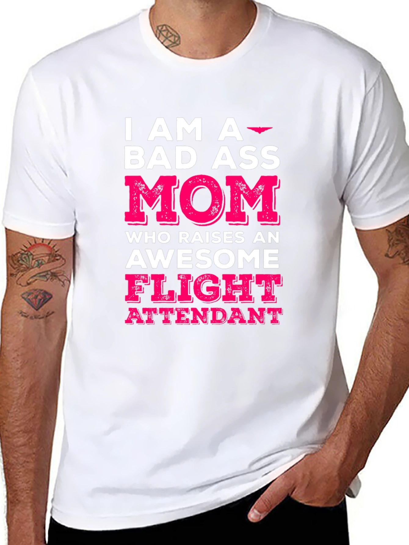 Bad Ass Mom Flight Attendant Graphic T-Shirt