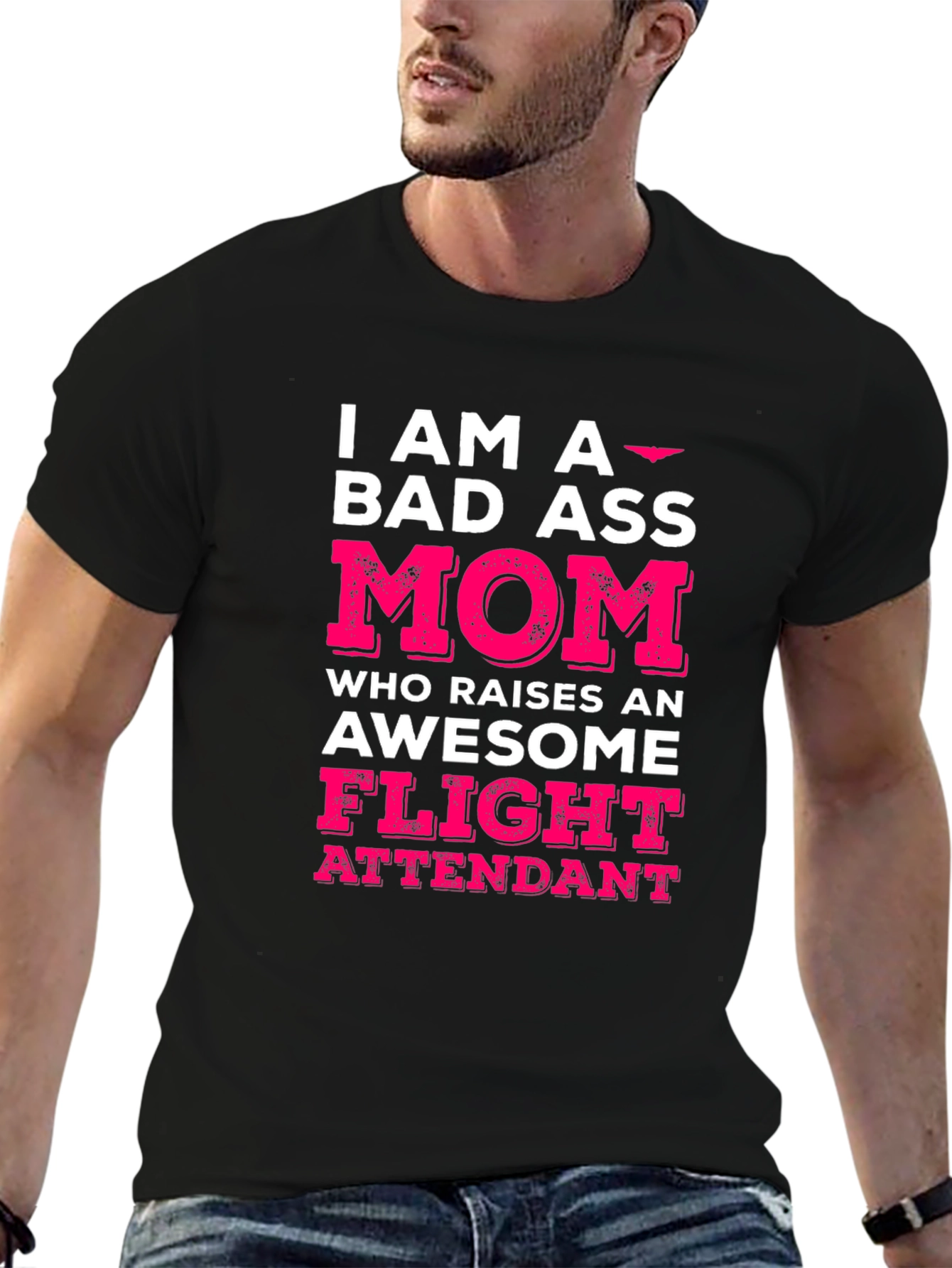 Bad Ass Mom Flight Attendant Graphic T-Shirt