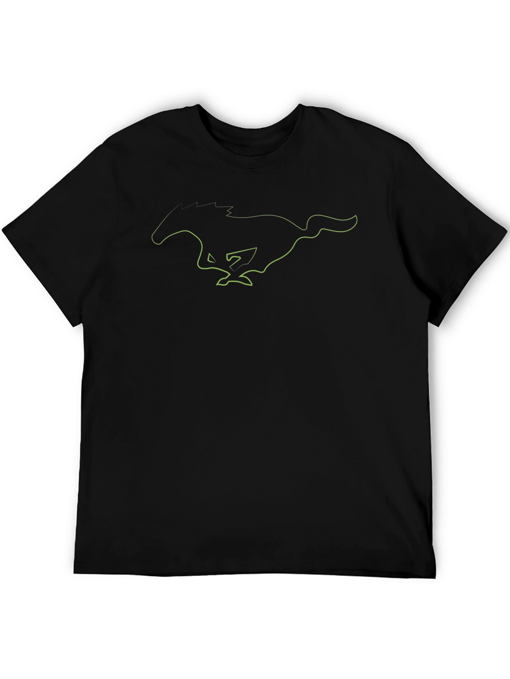 Mens Black T-Shirt with Green Mustang Graphic