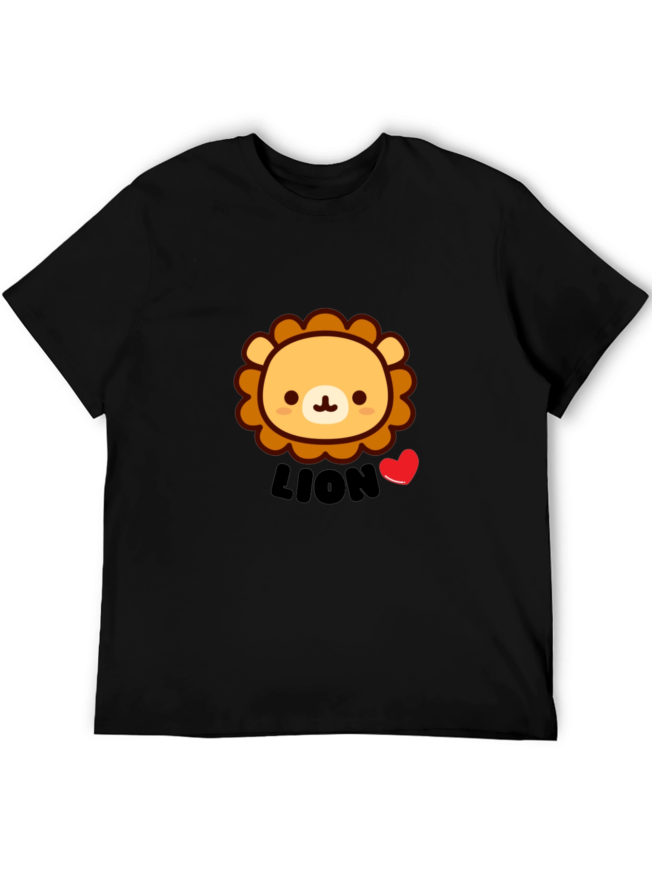 Cute Lion Graphic Tee - Black Short Sleeve Shirt