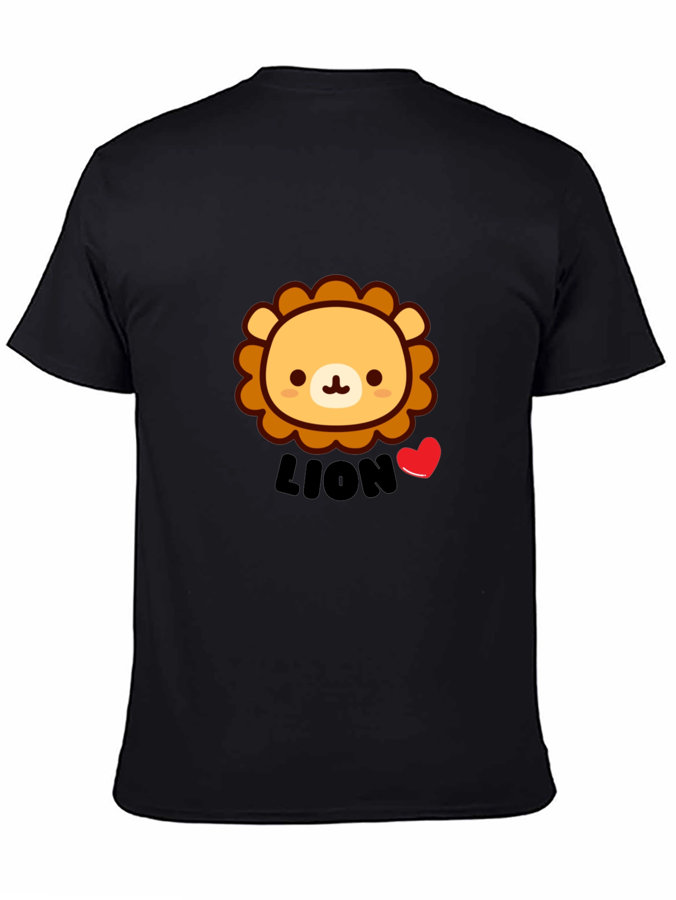 Cute Lion Graphic Tee - Black Short Sleeve Shirt