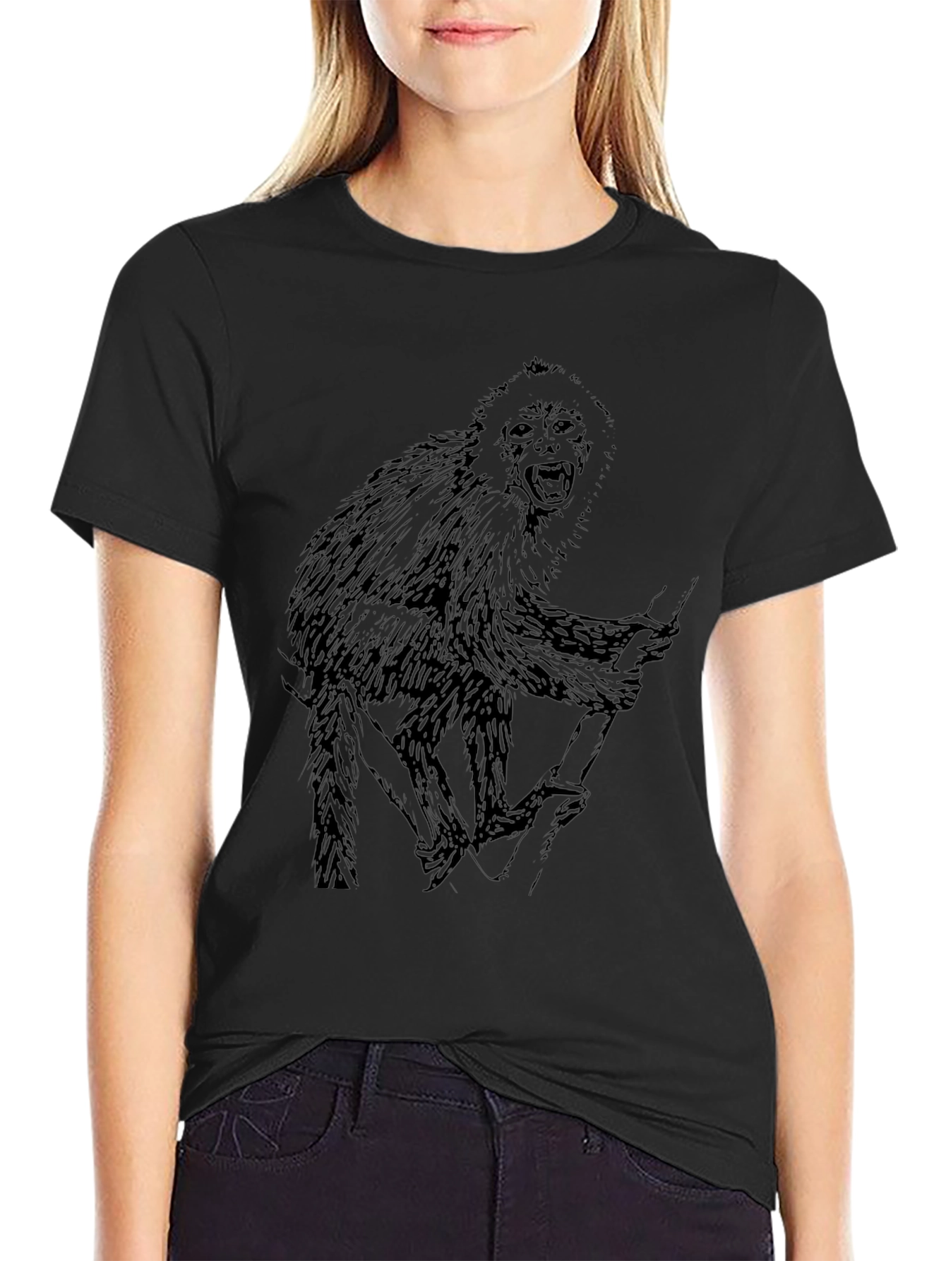 Monkey Graphic Black T-Shirt - Mens Crew Neck Tee