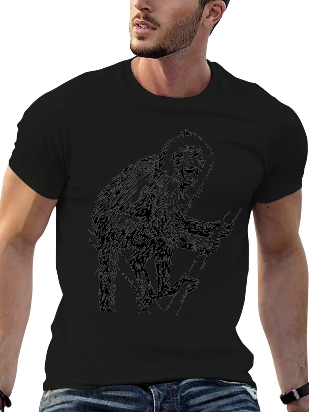 Monkey Graphic Black T-Shirt - Mens Crew Neck Tee