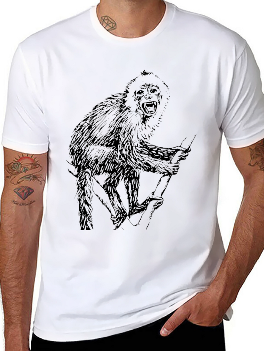 Monkey Graphic Black T-Shirt - Mens Crew Neck Tee