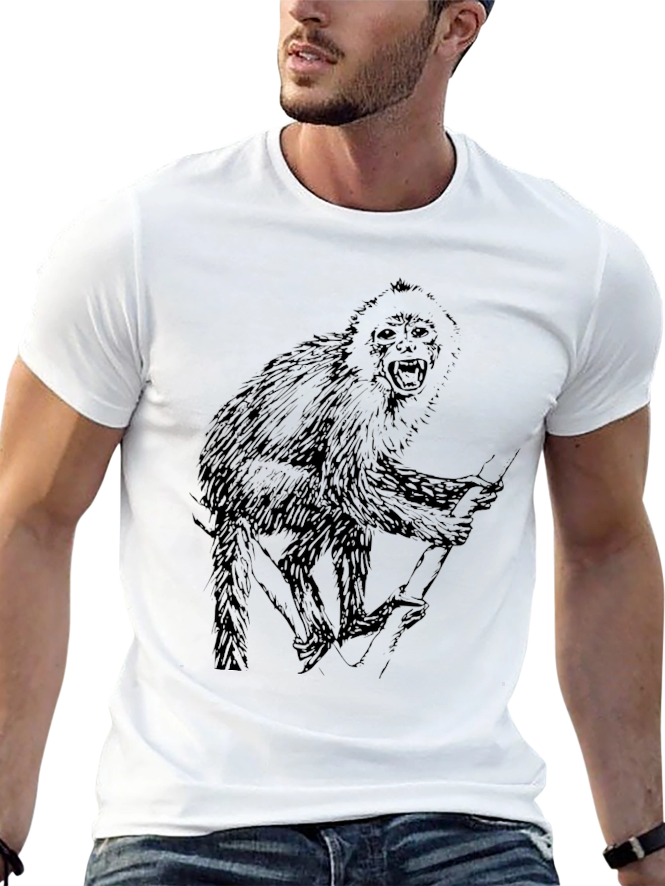 Monkey Graphic Black T-Shirt - Mens Crew Neck Tee