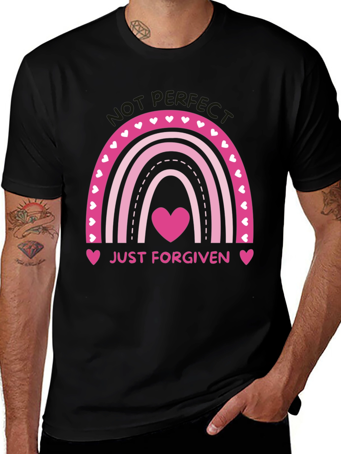 Just Forgiven Rainbow Heart Graphic Tee