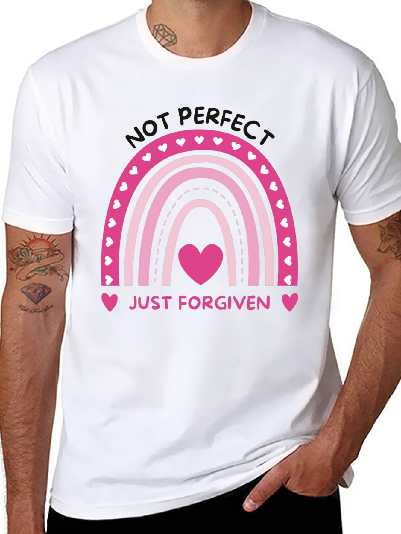 Just Forgiven Rainbow Heart Graphic Tee