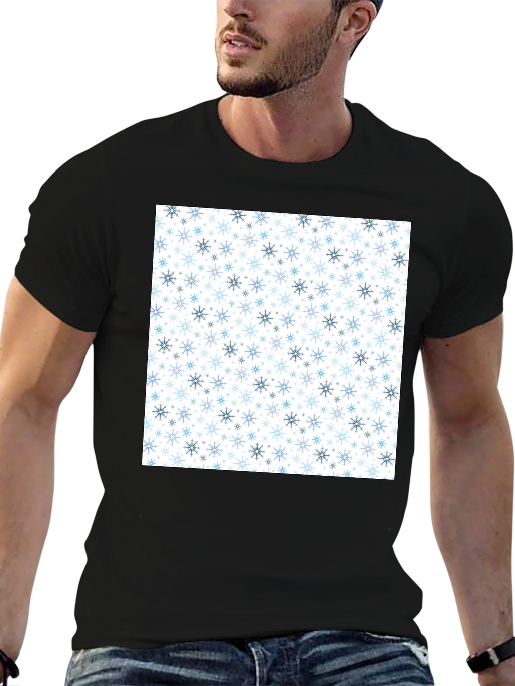 Snowflake Pattern Black T-Shirt