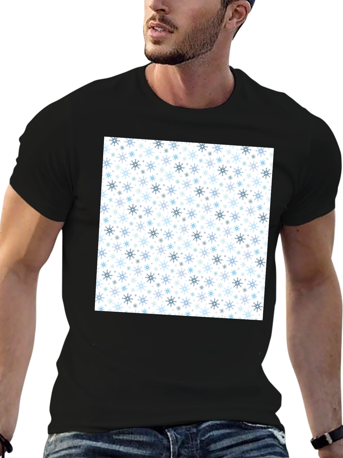 Snowflake Pattern Black T-Shirt