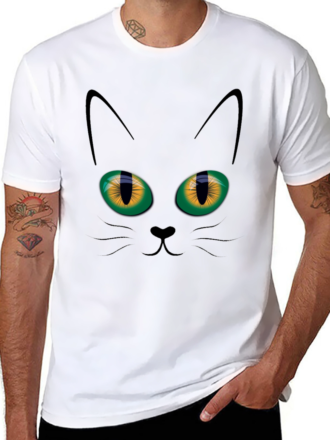 Black Cat Face Graphic T-Shirt