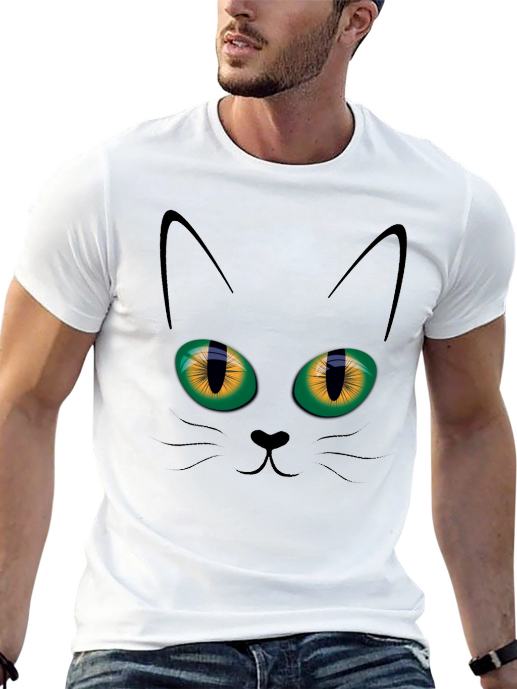 Black Cat Face Graphic T-Shirt