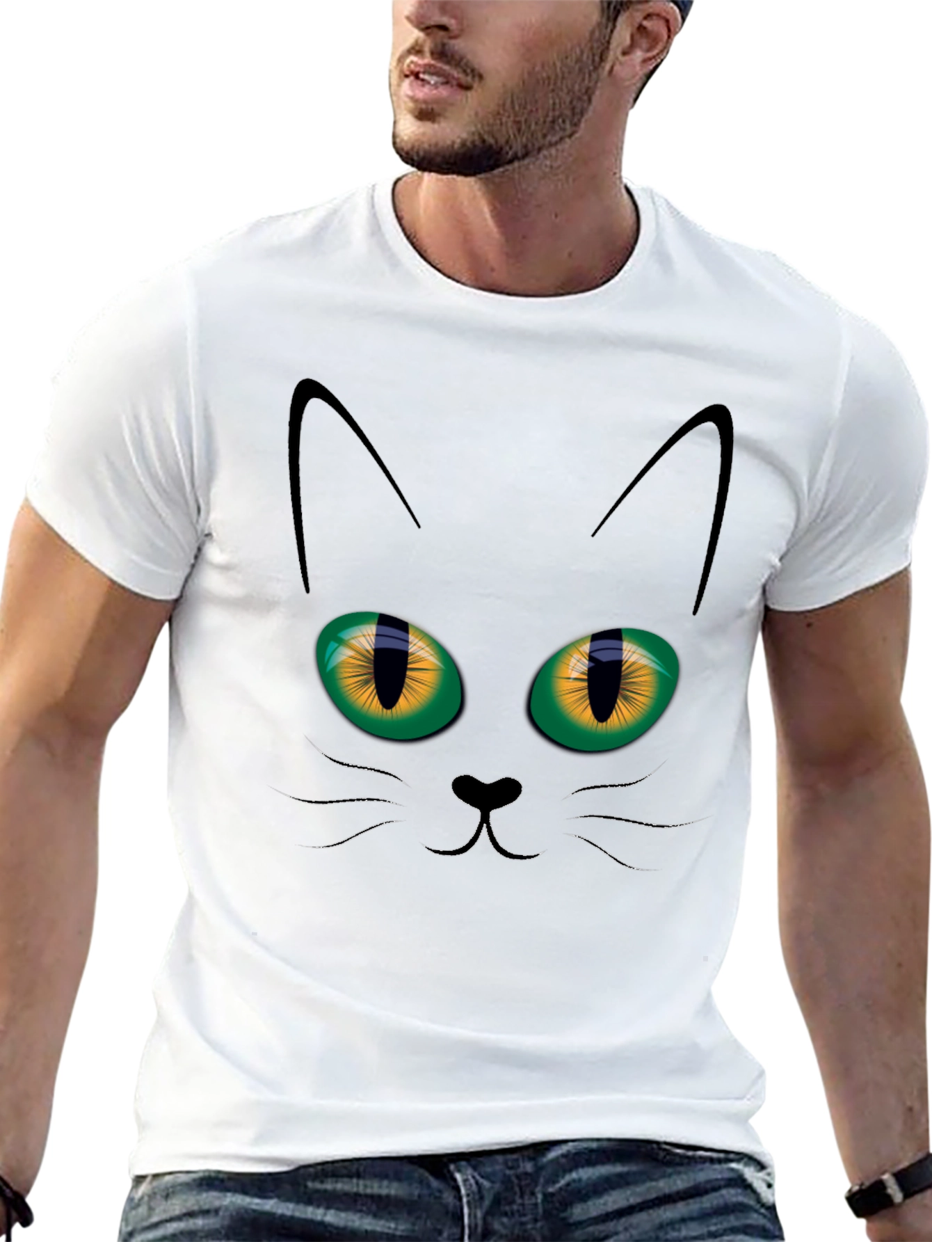 Black Cat Face Graphic T-Shirt