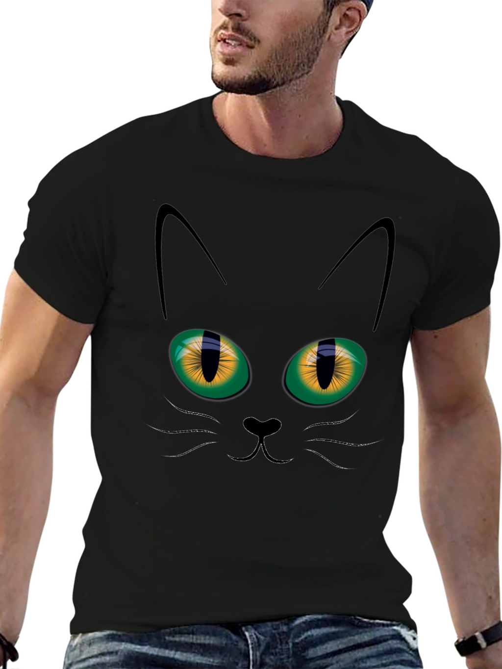 Black Cat Face Graphic T-Shirt