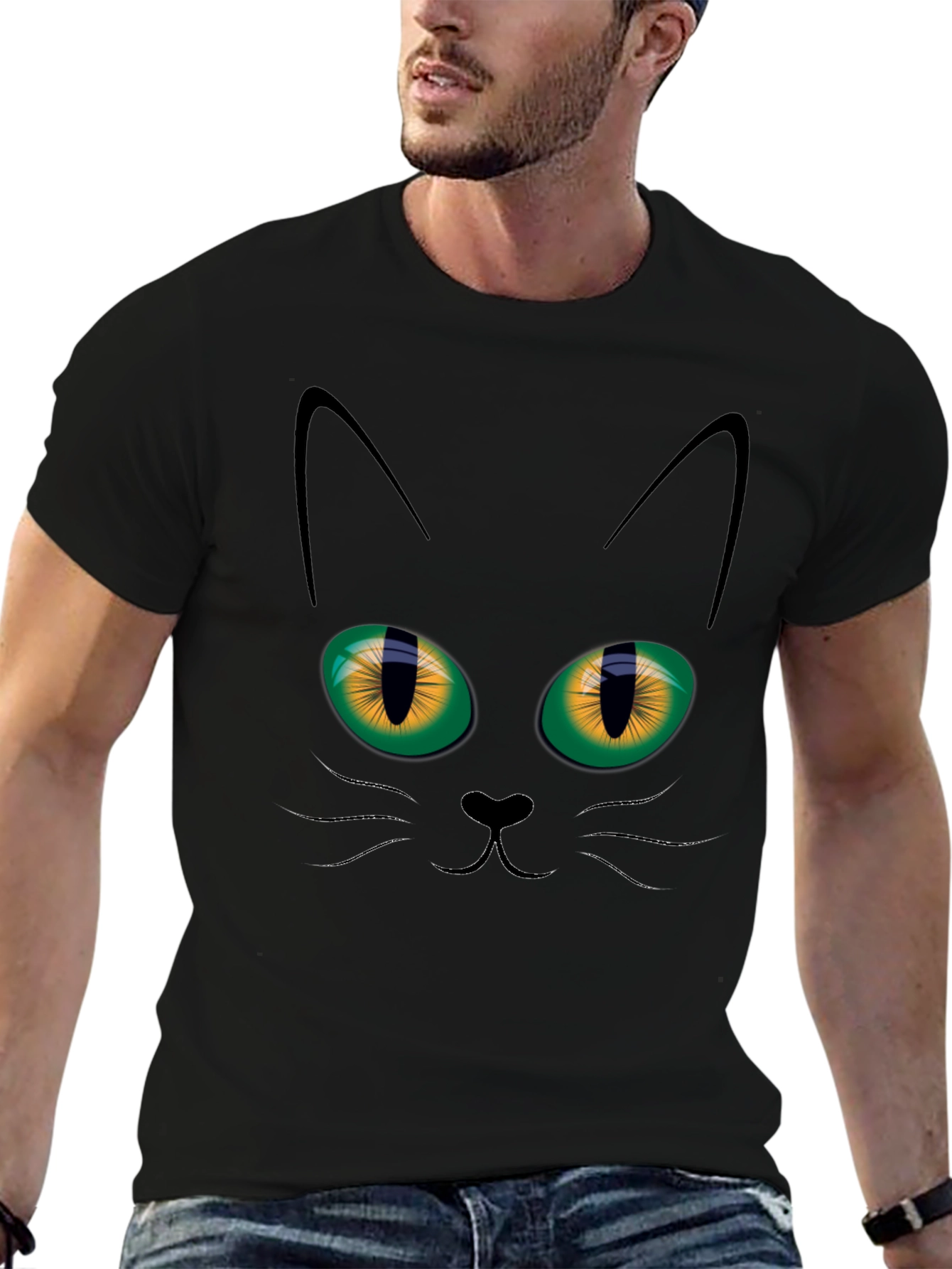 Black Cat Face Graphic T-Shirt