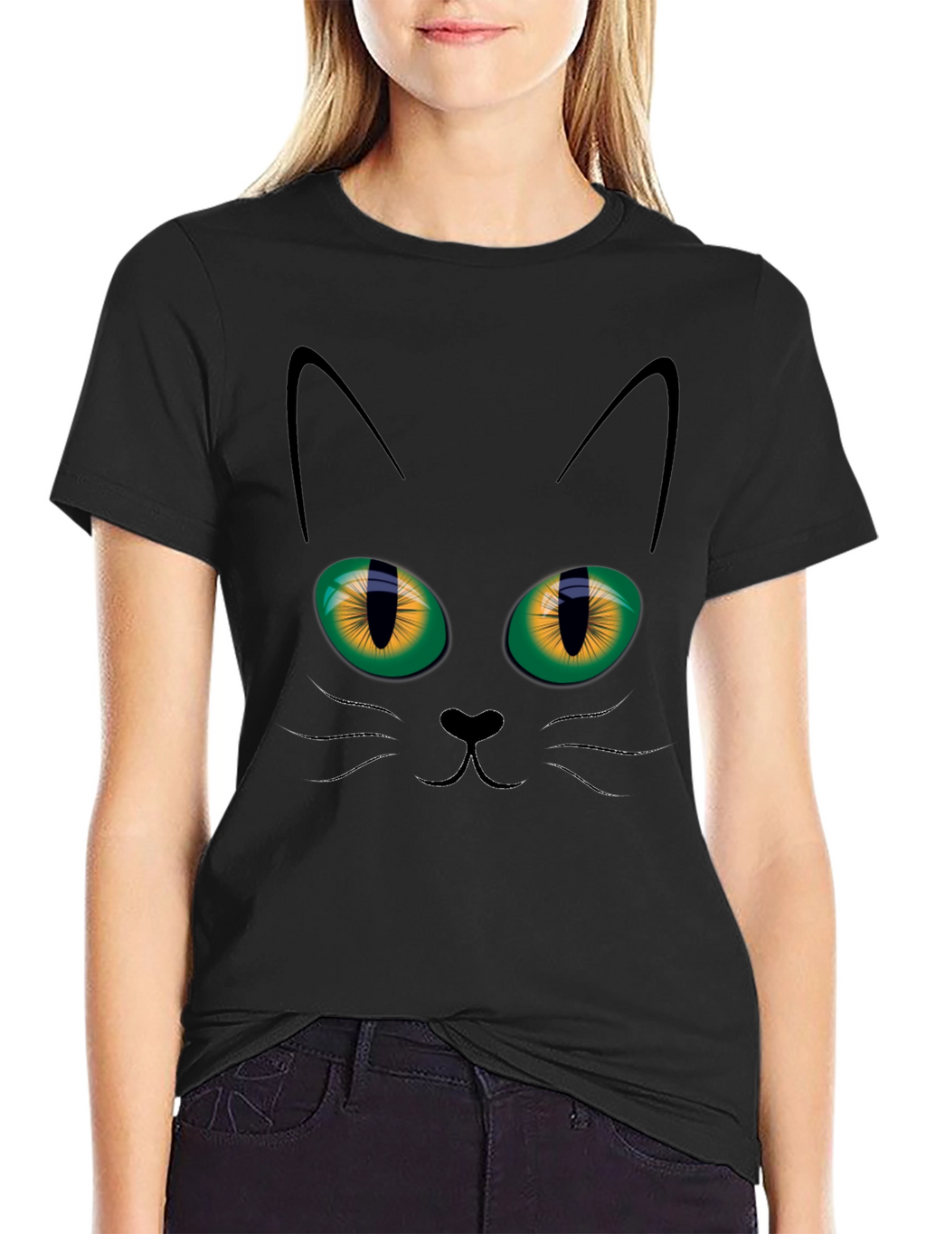 Black Cat Face Graphic T-Shirt
