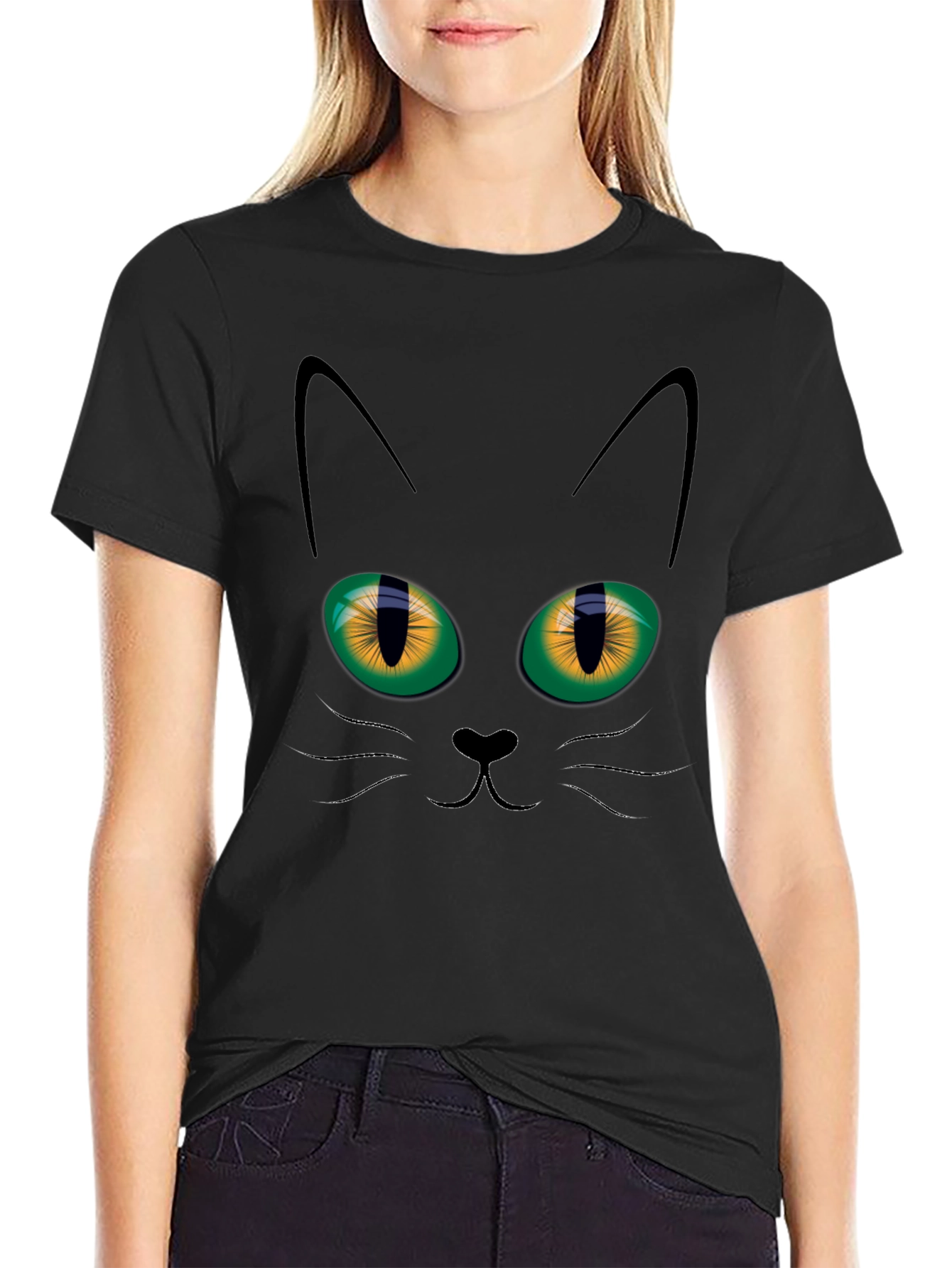 Black Cat Face Graphic T-Shirt
