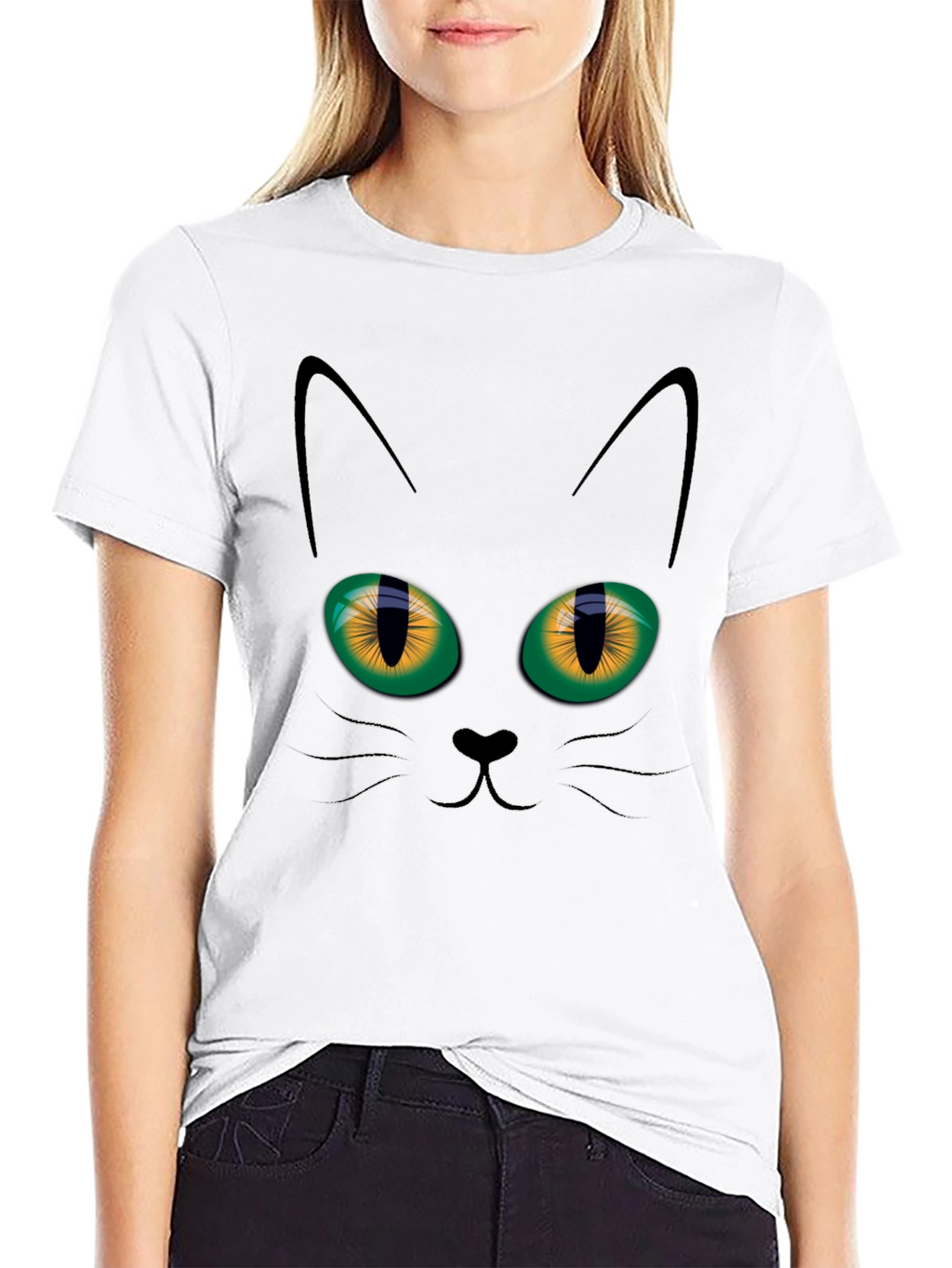 Black Cat Face Graphic T-Shirt