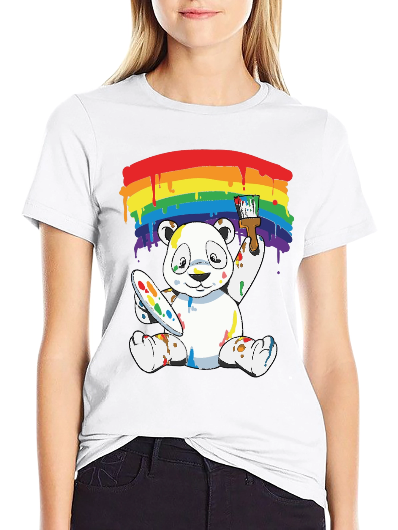 Rainbow Panda Bear Painter Graphic Tee
