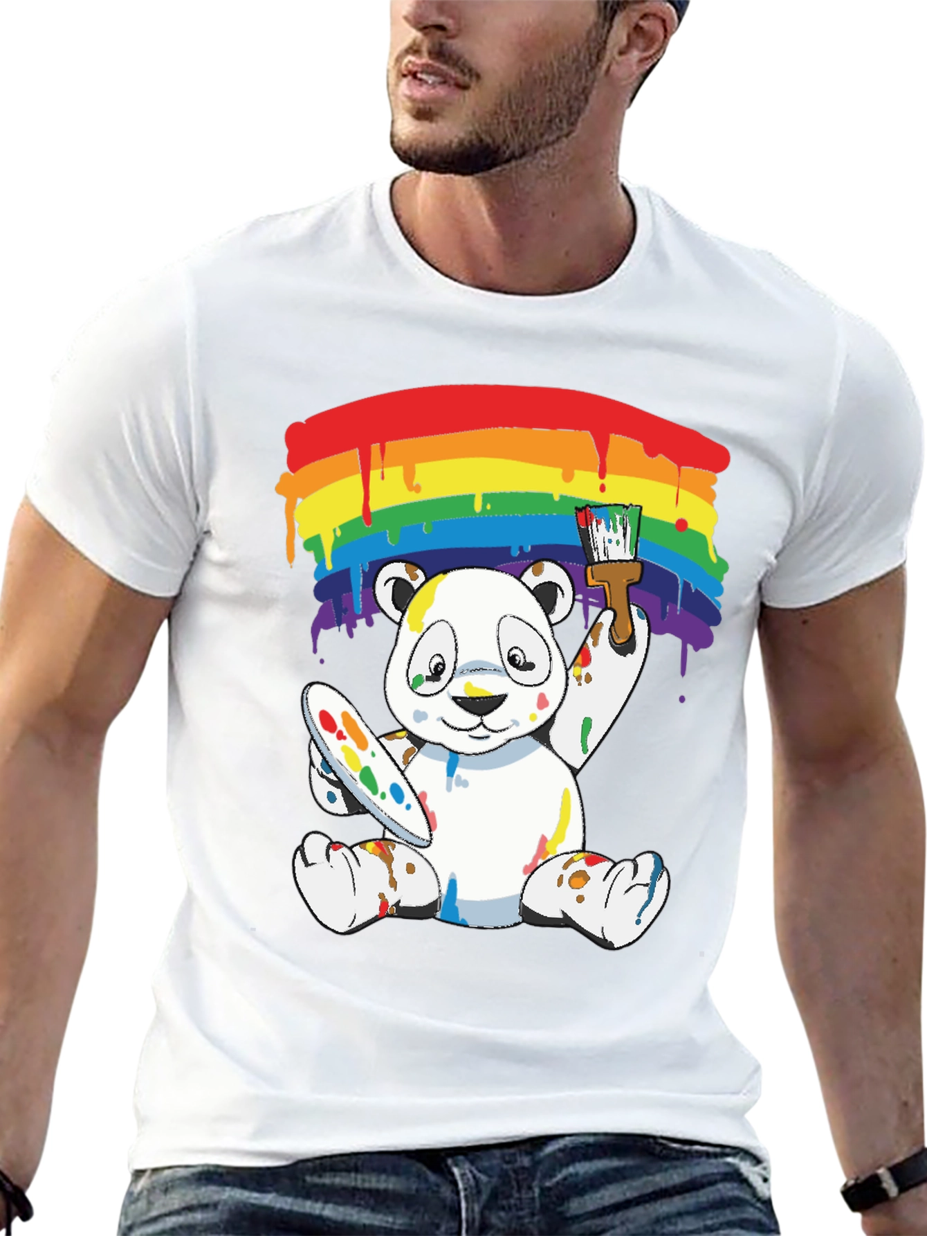 Rainbow Panda Bear Painter Graphic Tee