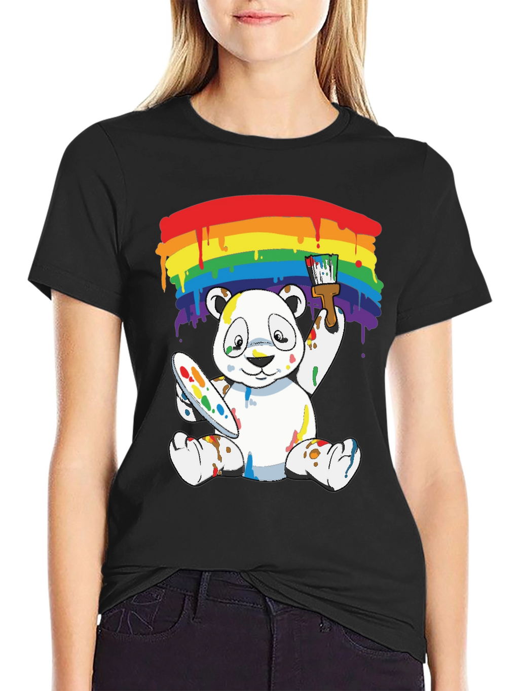 Rainbow Panda Bear Painter Graphic Tee