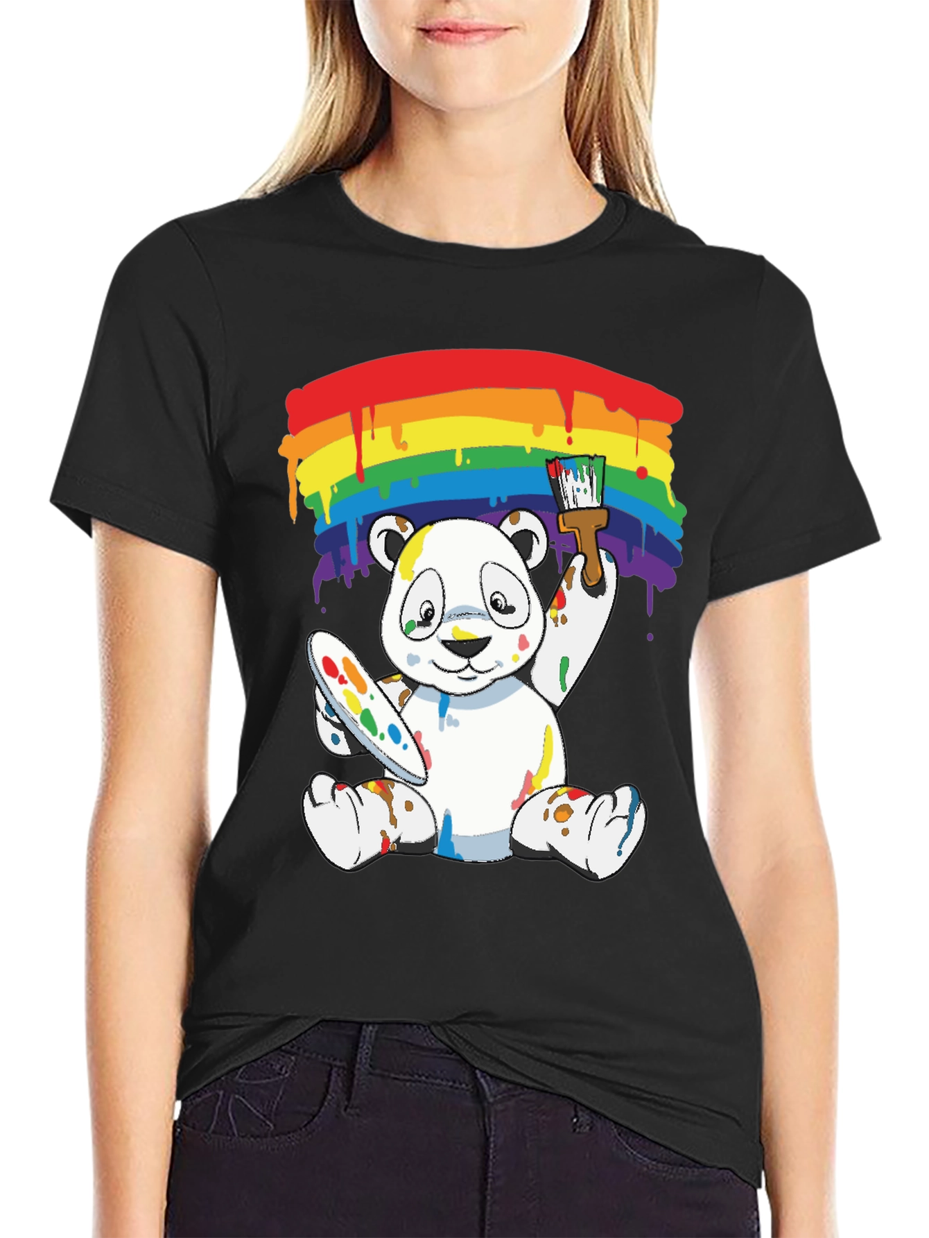 Rainbow Panda Bear Painter Graphic Tee