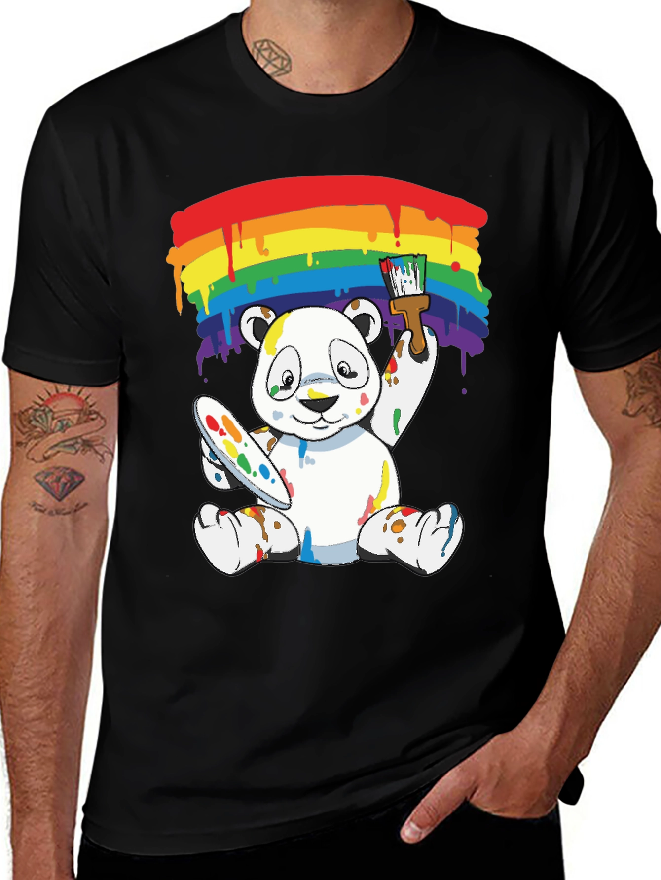 Rainbow Panda Bear Painter Graphic Tee