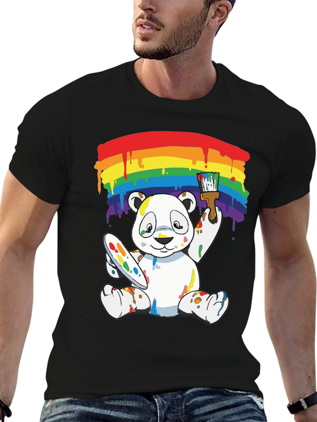 Rainbow Panda Bear Painter Graphic Tee