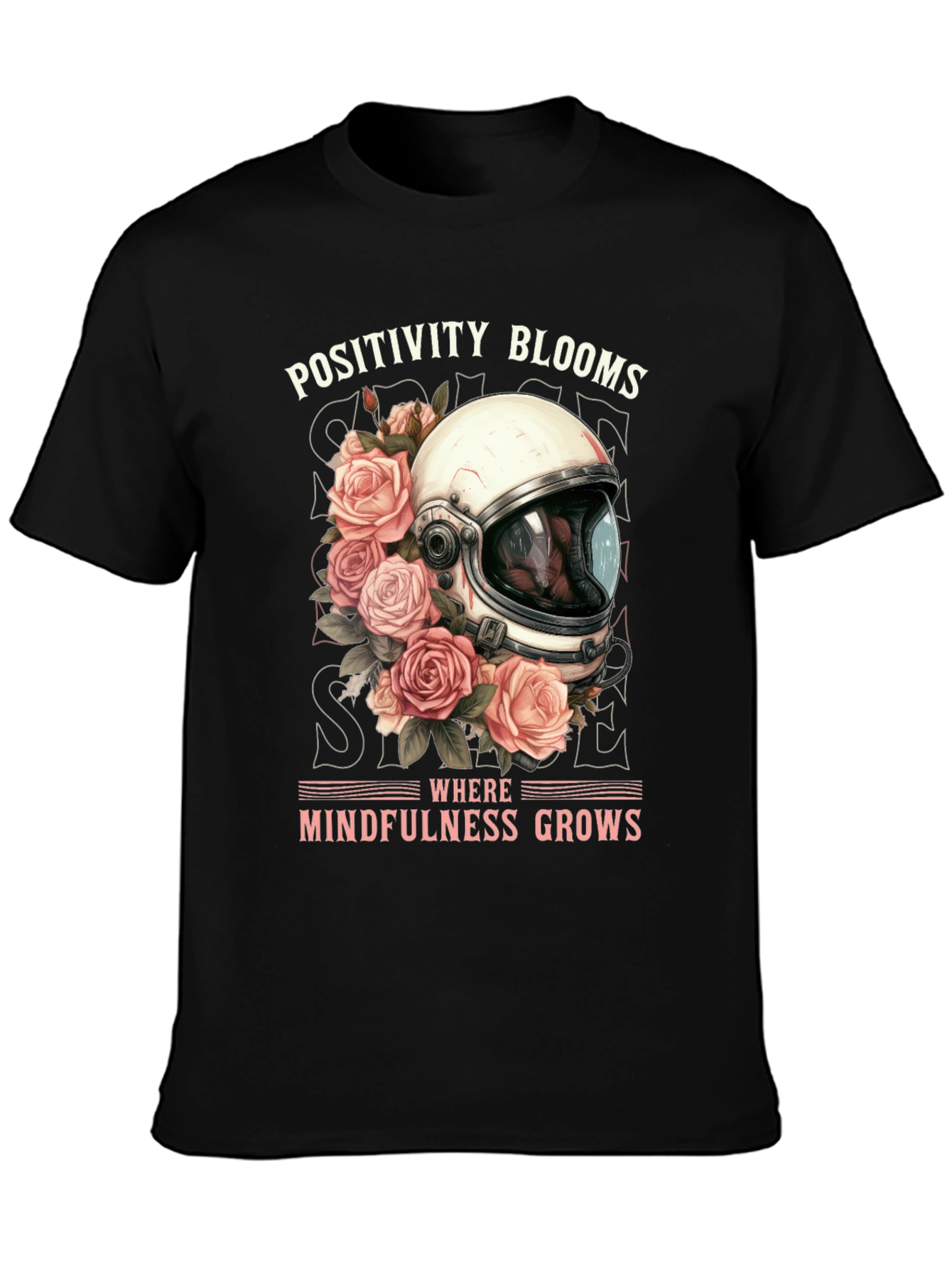 Positivity Blooms Tee - Astronaut Helmet & Roses