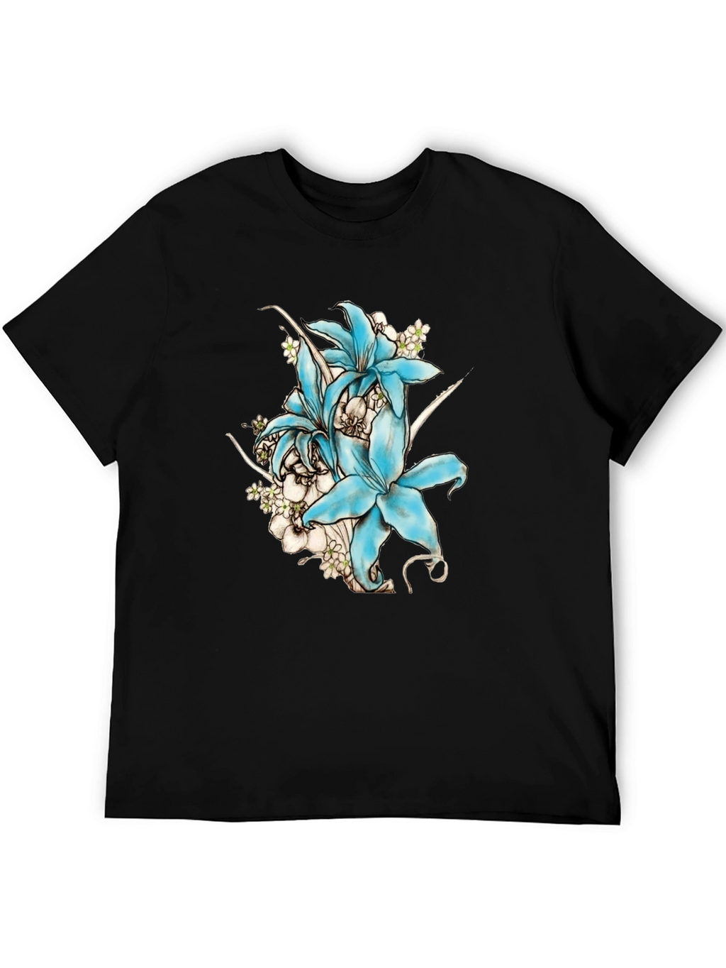 Floral Lily Graphic Print T-Shirt - Black