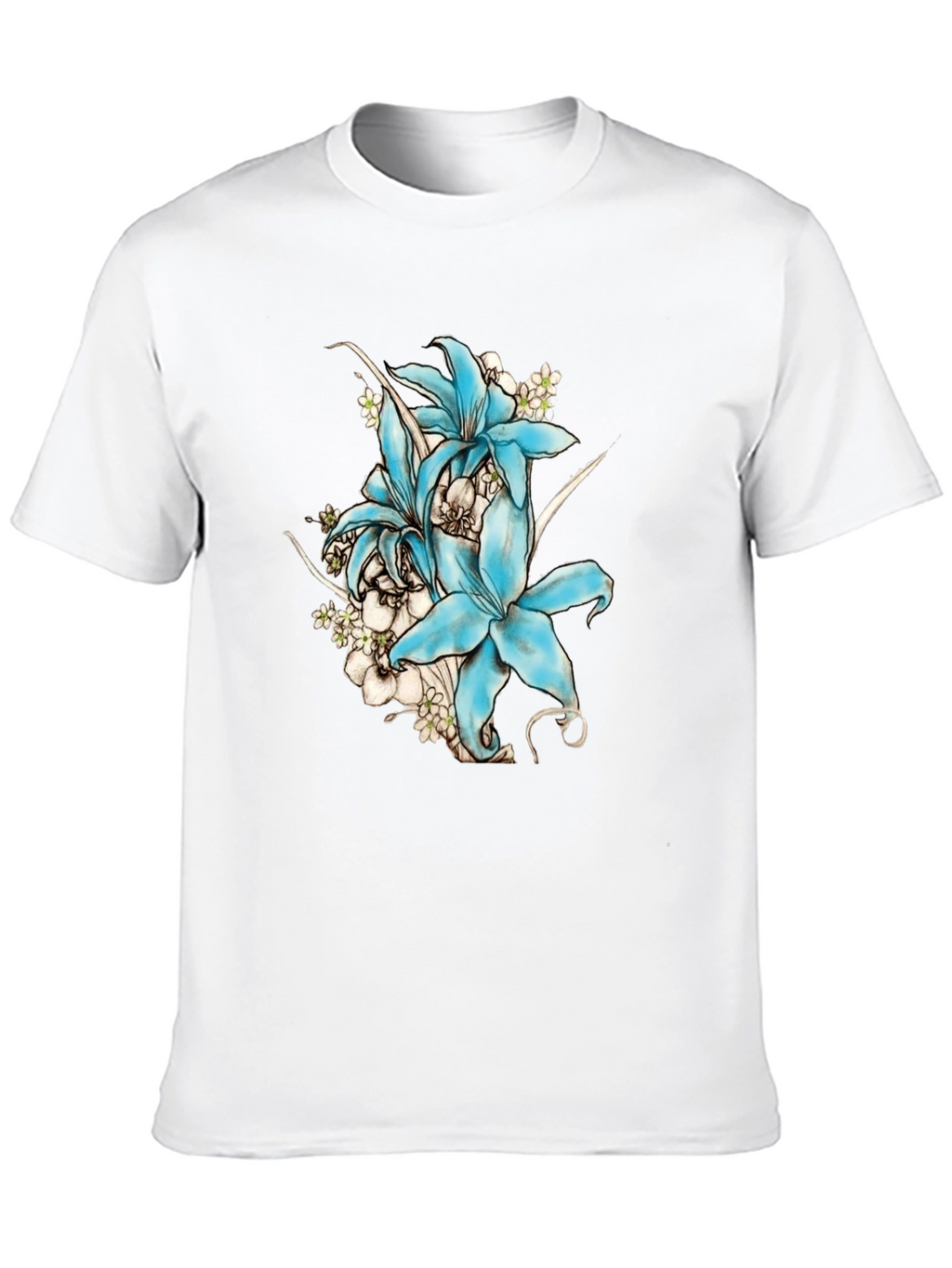 Floral Lily Graphic Print T-Shirt - Black